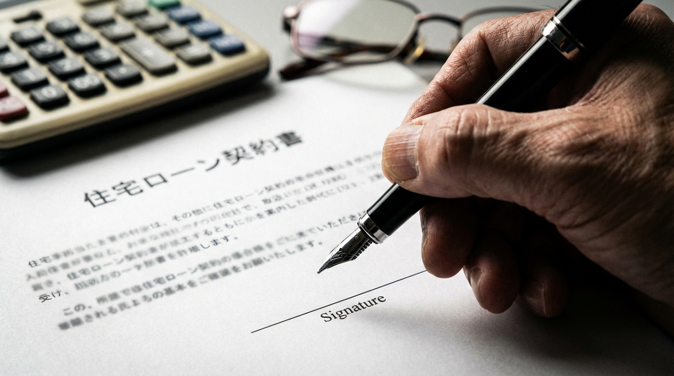 契約書にサインする直前のペンのクローズアップ。契約の重みと決断の瞬間を象徴している。